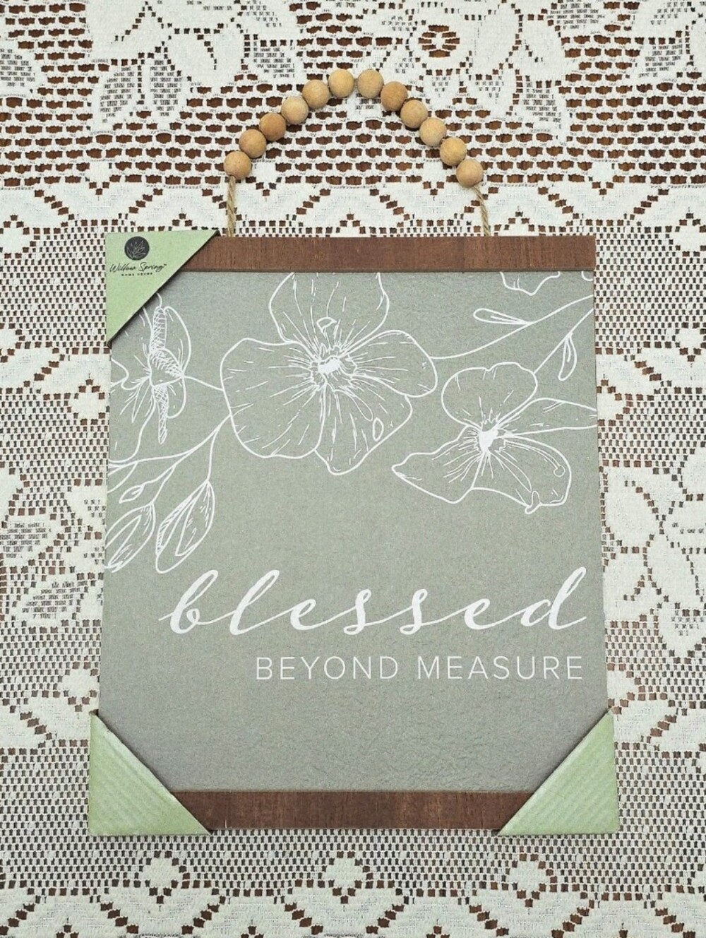 NEW Sage Green Blessed Beyond Measure Sign Willow Spring Hanging Wall Plaque